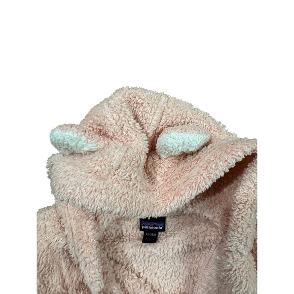 Patagonia Baby Girls Pink Fleece Hooded Jacket Size 12-18 Months Cozy Outdoor - Picture 5 of 5